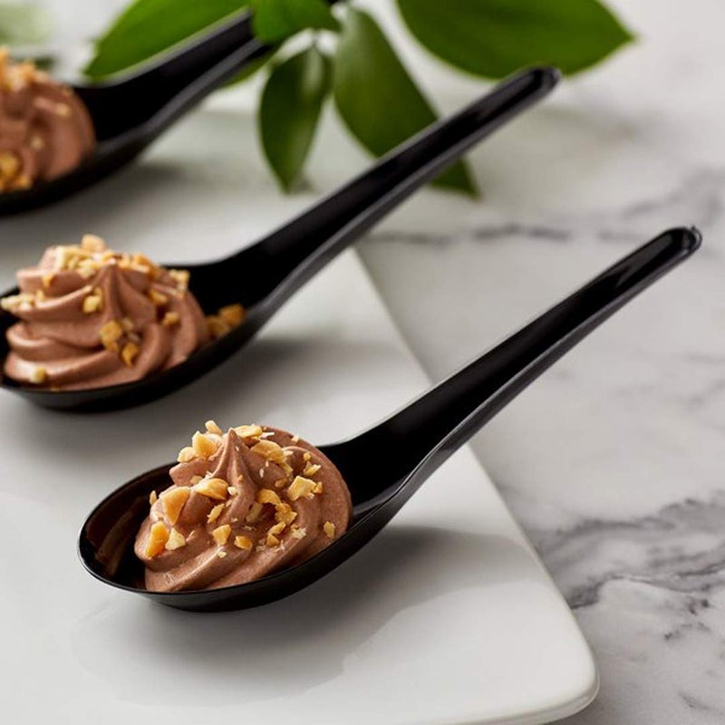 Happy Sales HSSP-MBLKP6, Melamine Soba, Rice Spoons, Asian Chinese Won Ton Soup Spoons, 6 pc Plain Black - Image 3